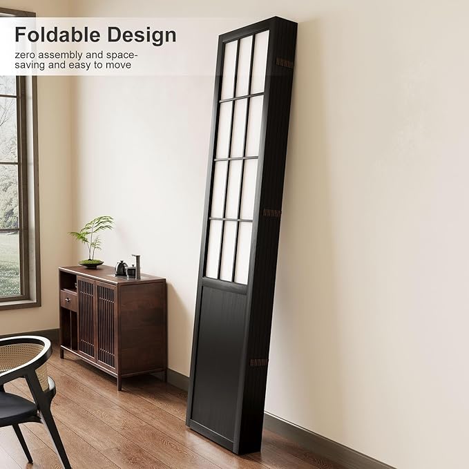 Room Divider, 66.9Inch Tall Japanese Shoji Style Folding Wood Screen with Double Hinges for Home Office Bedroom Hotel Decoration (6Panels, Black)