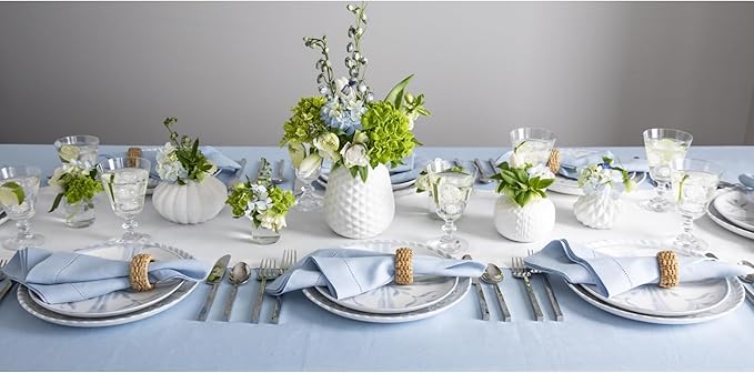 Solino Home Linen White Table Runner 120 Inches Long - 100% Pure Linen Hemstitch 14 x 120 Inch Table Runner for Dining, Fall, Autumn, Halloween, Thanksgiving - Classic Hemstitch
