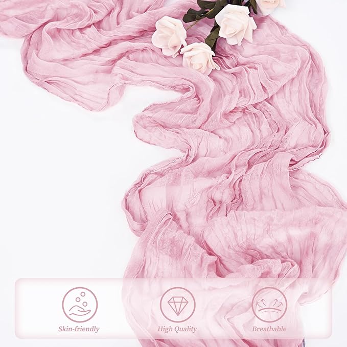 Light Pink Cheesecloth Table Runner 12 Pack 10FT Rustic Gauze Fabric Cheese Cloth Table Runner for Wedding 20 x 120 Inch Long Bridal Baby Shower Table Decorations Boho Sheer Birthday Party Table Decor