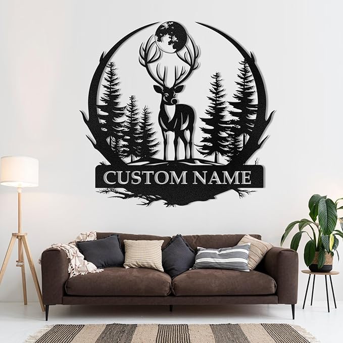 Metal Signs Customized, Personalized Deer Metal Cabin Sign, Forest Deer Wall Decor, Outdoor Metal Signs, Deer Hunter Gift, Deer Wall Art, Hunting Decor, Custom Family Name Sign, Cabin Decor