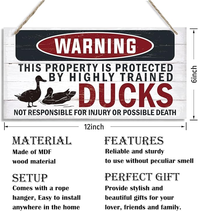 Funny Warning Signs, The Property is Protected By Highly Trained Ducks Sign, Decorative Wood Hanging Wood Plaque, Outdoor Warning Sign, Farm Yard Decor, Door Sign, Farmhouse Home Wall Decor