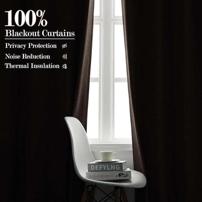 Light Coffee Pinch Pleat 100% Blackout Drapes Linen Blend, Room Divider, Room Darkening, Energy Saving, Furniture Protecting, Light Blocking Extra Wide Privacy Curtains, 200Wx108L, 1 PC