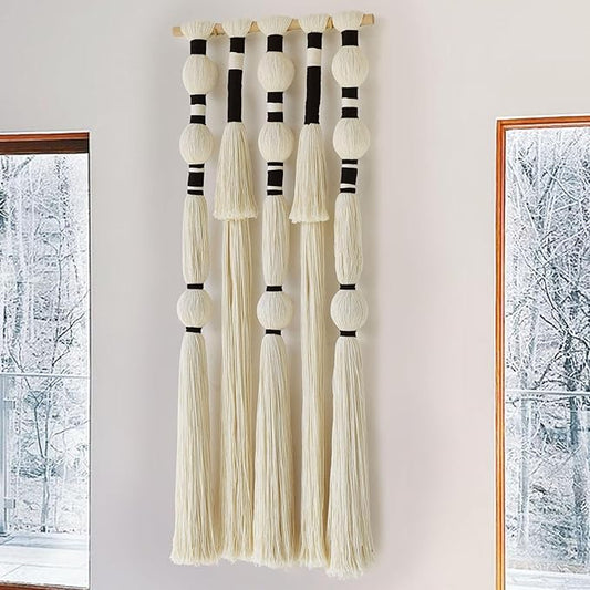 Macrame Wall Hanging Tassels Sphericity Cotton Textile Hanging Geometric Yarn Wall Art for Bedroom Living Room Decor 15.7" W x 39" L