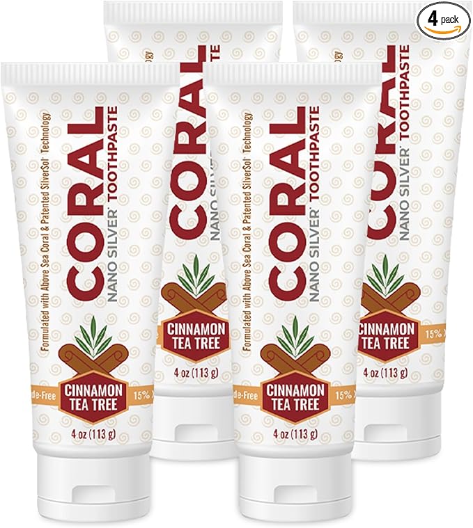 Coral Nano Silver Cinnamon Tea Tree Toothpaste, Natural Fluoride Free Teeth Whitening Toothpaste, Coral Calcium Nano Silver Infused SLS Free 4 Ounce