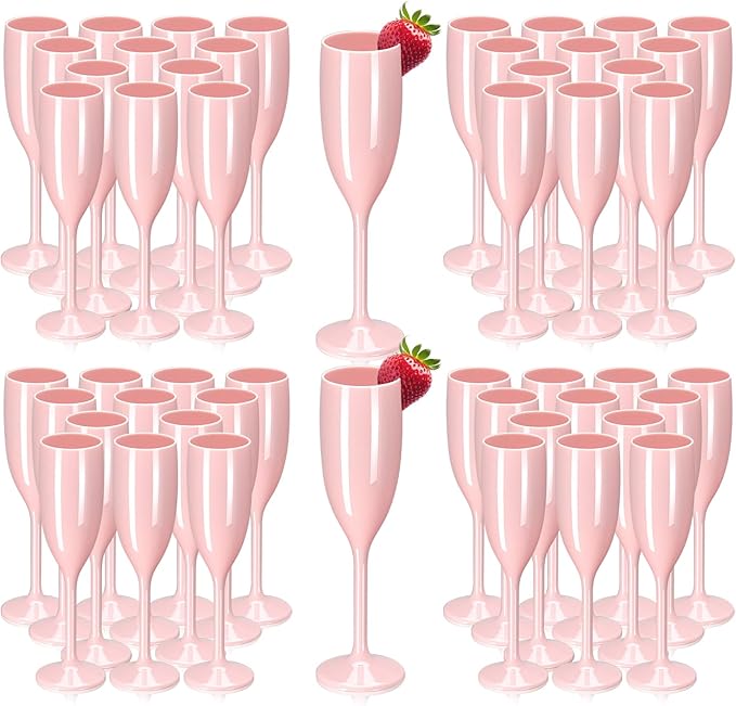 XUWAIDSGN Acrylic Champagne Flutes Toasting Glasses Unbreakable Mimosa Bar Reusable Wine Glasses Vintage Champagne Flutes Stemmed Drinking Cups 5.4 OZ for Christmas Birthday (100, Pink)