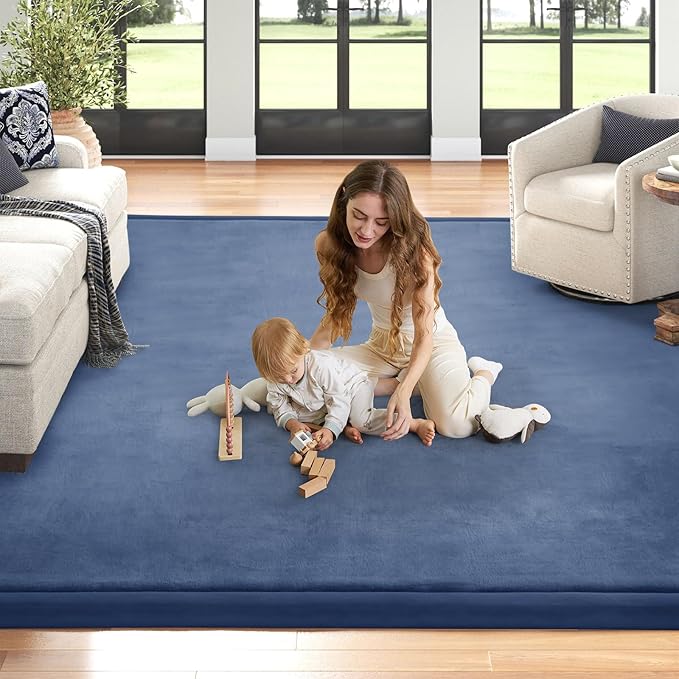 Baby Play Mat 1.2" Thick Memory Foam Nursery Rug Area Rug, 13’1” X 6’7” Yoga Mat Playmat Crawling Mat for Baby,Toddlers,Infants,Kids,Floor Mat Tatami Mat for Living Room with Non-Slip(Blue)