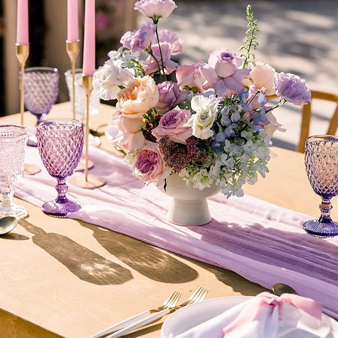 Sioloc 5 Pack Lilac Purple Lavender Cheesecloth Table Runner Fall Autumn Decor for Home 10ft Table Cloth for Tea Wedding Birthday Party Baby Bridal Shower Halloween Thanksgiving