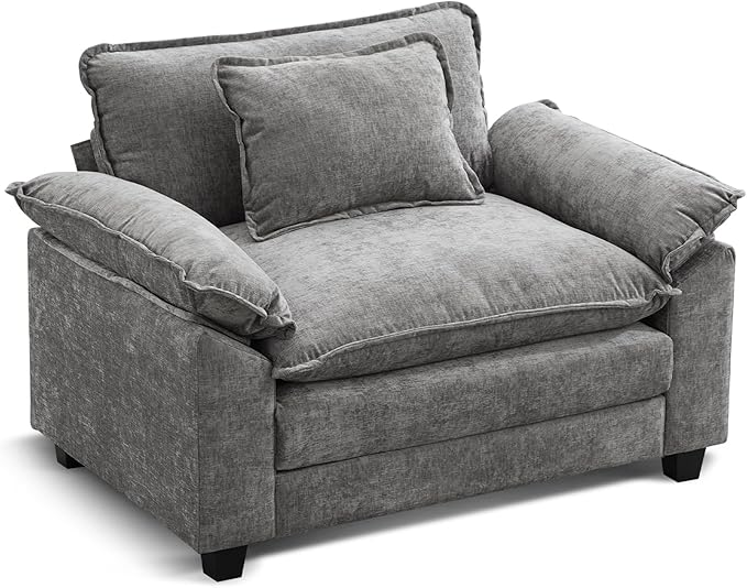 URRED Modular Sectional Sofa Comfy Cloud Couch, Modern Chenille Sofa Sleeper Deep Seat Couches with Ottoman/Pillows for Living Room (Gray, 53'')