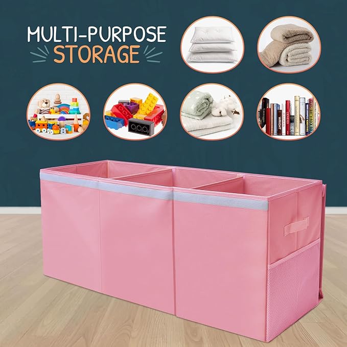 Extra Large Toy Storage Organizer with Lid - Sturdy, Collapsible Toy Chest Storage Box Design - Toys Bin with Dividers for Kids, Nursery, Bedroom, Playroom 37"x16"x14"