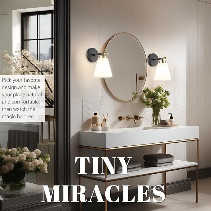 Hamilyeah Black and Gold Wall Sconces Set of 2, Modern Industrial Bathroom Sconces Wall Lighting with Milk Glass Shade, Wall Sconce Lighting Fixture for Living Room, Kitchen, Fireplace, Hallway