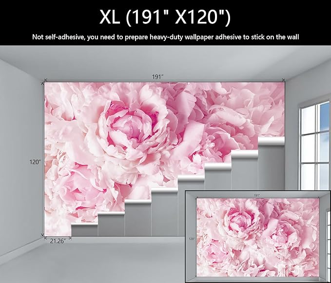 WFBHUA-Pink Floral Wallpaper Mural Peony Flower Wallpaper for Girls Bedroom Wall Murals(Not Peel and Stick)