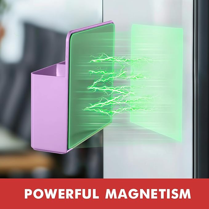 BEYGORM 2 Pack Plastics Magnetic Pen Holder for Refrigerator, Dry Erase Marker Holder for Whiteboard，Magnet School Locker Organizer Accessories, Pencil Cup, Pen Caddy, Classroom Organization(Purple)