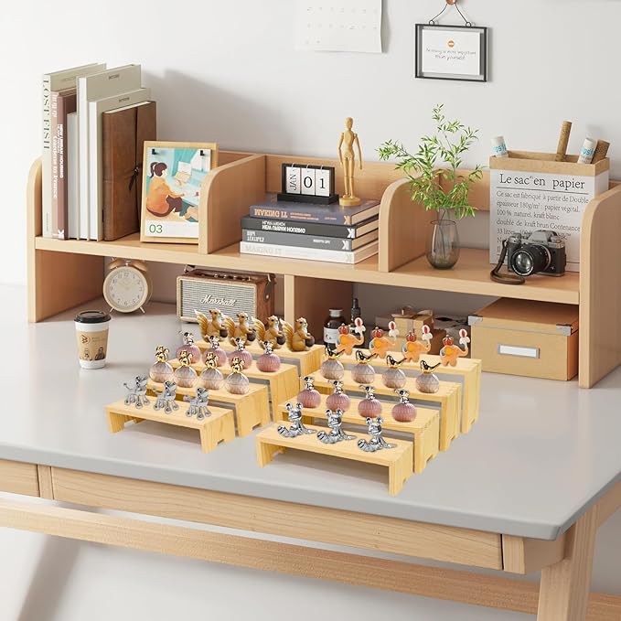 Large Display Wood Risers Wooden Stand 8 Tier Wood Racks Decorative Rectangular, 2 Set 8 Pieces Cupcake Stands Cologne Perfume Organizer Dessert Showcase Items(nature)