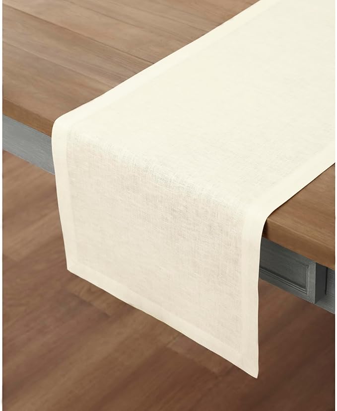 Solino Home Linen Ivory Table Runner 48 Inches - 100% Pure Linen Small Table Runner 14 x 48 Inch Ideal for Dresser and Coffee Tables - Fall, Autumn, Thanksgiving - Fete