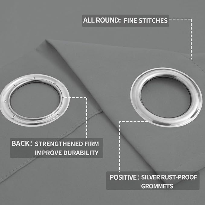 Easy-Going Blackout Curtains for Bedroom, Solid Thermal Insulated Grommet and Noise Reduction Window Drapes, Room Darkening Curtains for Living Room, 2 Panels (52x63 in,Light Gray)