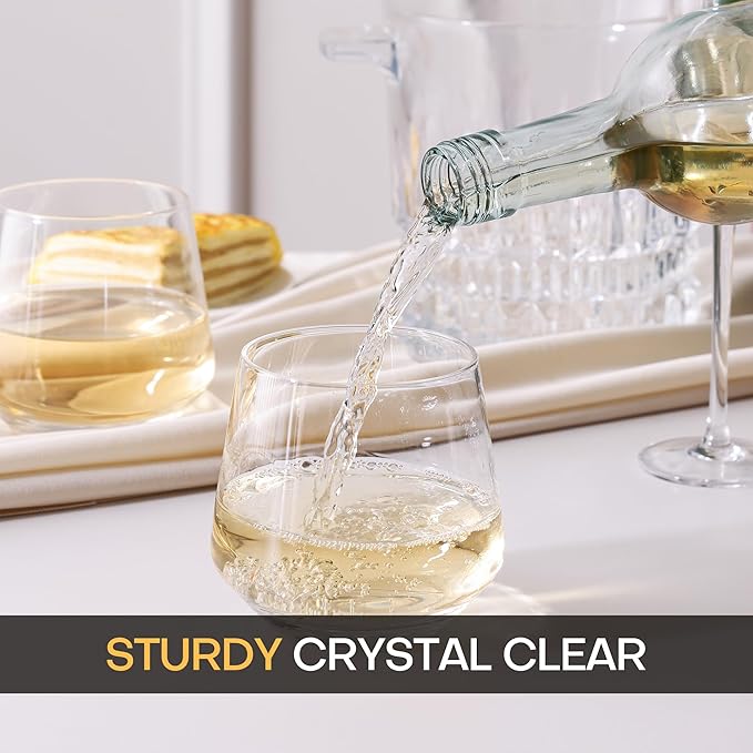 Stemless Wine Glasses Set of 4, 13.5oz Red White Wine Glasses for Daily Use, Hosting, Home Bar, Evening Party, Birthdays, Housewarming Gift, Clear