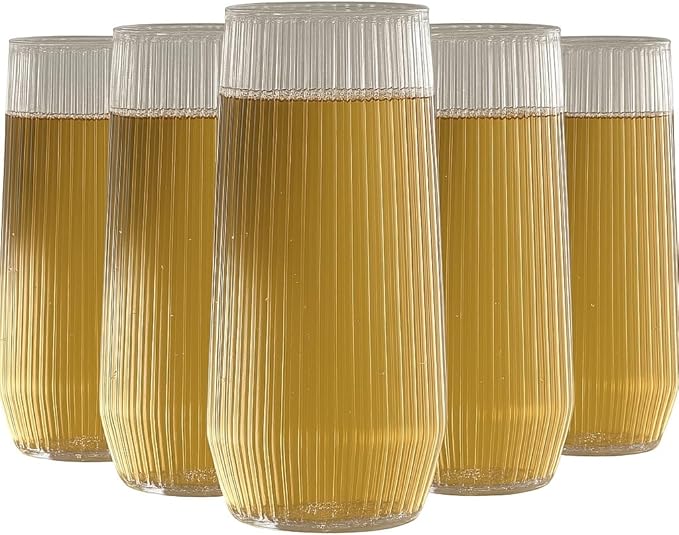 48 Pack Ribbed Ripple Stemless Toasting Glasses, Origami Durable 9 Oz BPA-Free Disposable Plastic Champagne Flutes for Weddings, Bars, Events, and Celebrations (Clear)