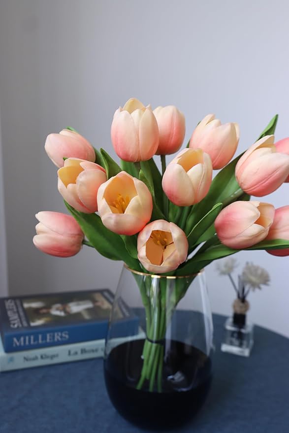 Buart Coral Pink Flowers Artificial Luxury Big Tulip Valentine's Day Mother's Day Easter Home Kitchen Wedding Decorations(11pcs)