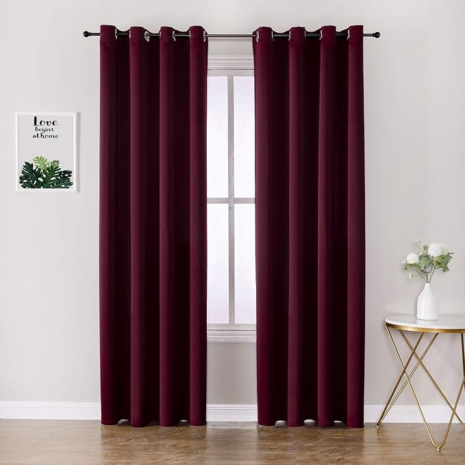 ChrisDowa Grommet Blackout Curtains for Bedroom and Living Room - 2 Panels Set Thermal Insulated Room Darkening Curtains (Burgundy Red, 52W x 72L)