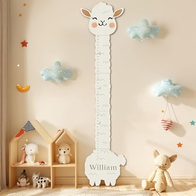 Personalized Name Height Chart for Kids, Alpaca Wood Growth Chart, Height Measuring for Children, Boy Girls Height Wall Chart Growth Measuring Ruler for Nursery Decor, Lightweight