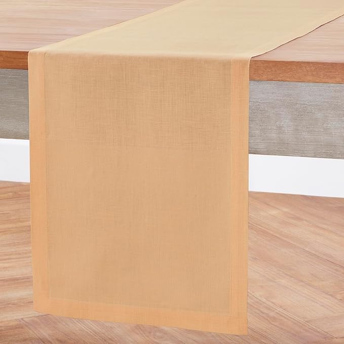 Solino Home Linen Table Runner 72 Inches Long - 100% Pure Linen Peach Table Runner 14 x 72 Inch - Fete