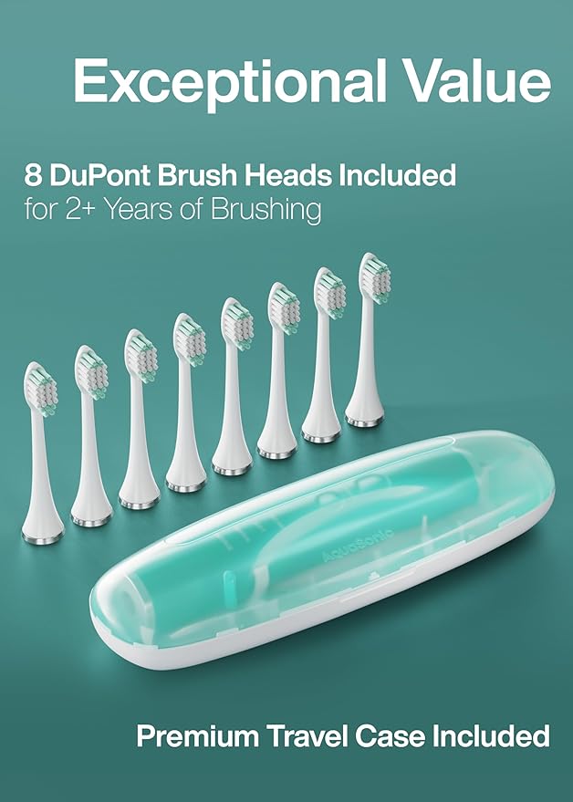 Aquasonic Vibe Series Ultra-Whitening Toothbrush – ADA Accepted Power Toothbrush - 8 Brush Heads & Travel Case – 40,000 VPM Motor & Wireless Charging - 4 Modes w Smart Timer – Mint Green Metallic