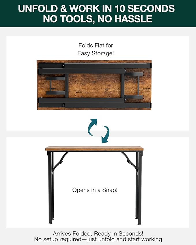 Frylr Small Folding Computer Desk – Portable 35.8 Inch Foldable Laptop Table, Collapsible and Compact for Easy Storage and Fast Setup, Lightweight for Small Spaces, Craft and Study Use, Rustic Brown
