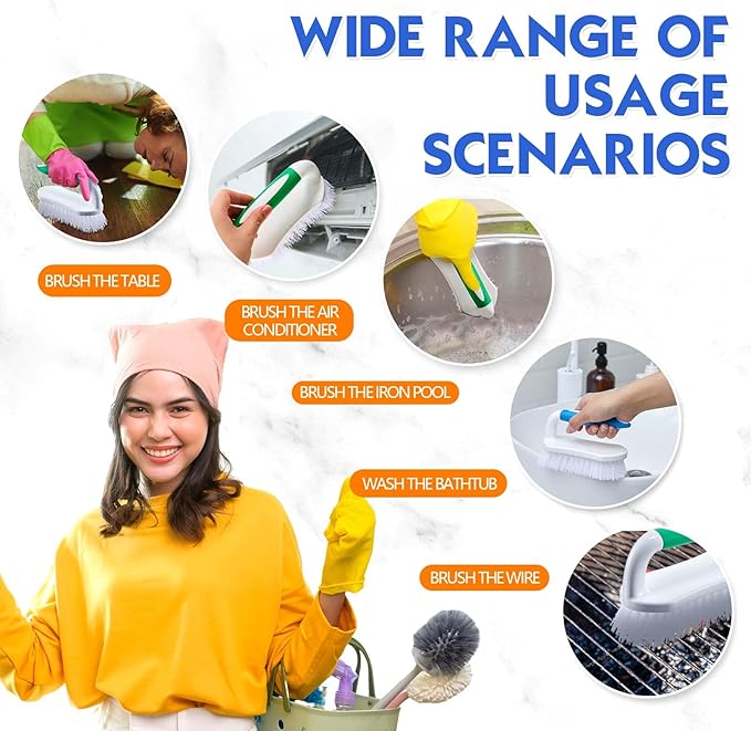 Lallisa 6 Pcs Scrub Brush for Cleaning with Handle Comfortable to Grip Heavy-Duty Flexible Stiff Bristles Scrubber Brushes Bulk for Shower Bathroom Carpet Kitchen Floor Tiles (Blue,Green)