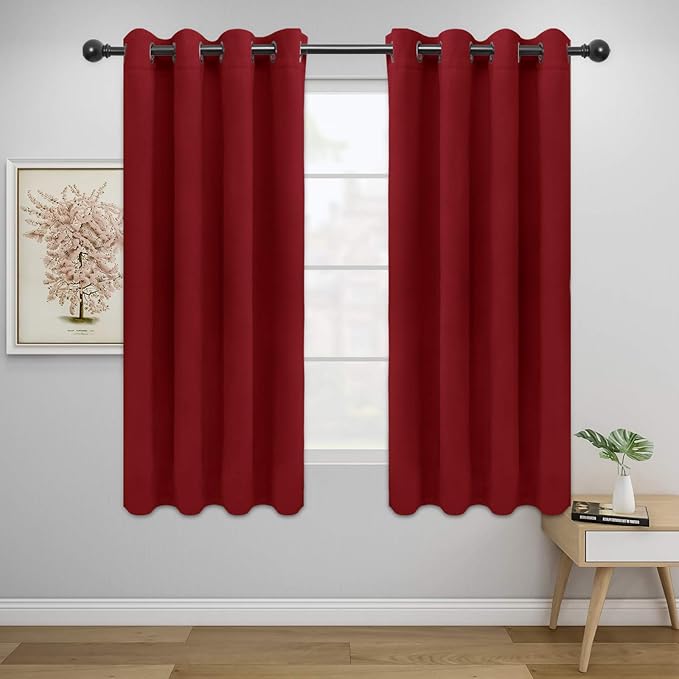Easy-Going Blackout Curtains for Bedroom, Solid Thermal Insulated Grommet and Noise Reduction Window Drapes, Room Darkening Curtains for Living Room, 2 Panels (52x46 in,Christmas Red)