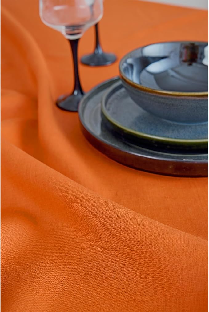 Solino Home Linen Table Runner 72 Inches Long - 100% Pure Linen Persimmon Orange Dining Table Runner 14 x 72 Inch for Fall, Autumn, Halloween, Thanksgiving - Fete