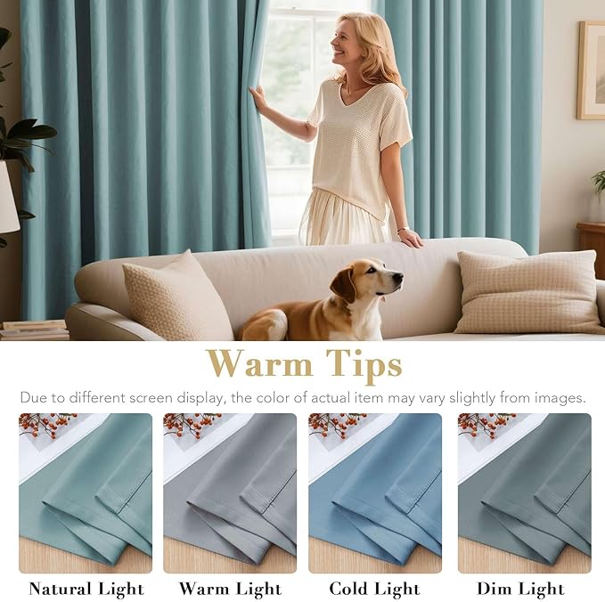 H.VERSAILTEX Blackout Window Treatment Curtains/Panels, Thermal Insulated Room Darkening Solid Grommet Drapes for Bedroom/Living Room Window (52 Inch by 108 Inch, Mineral Blue, Set of 2)