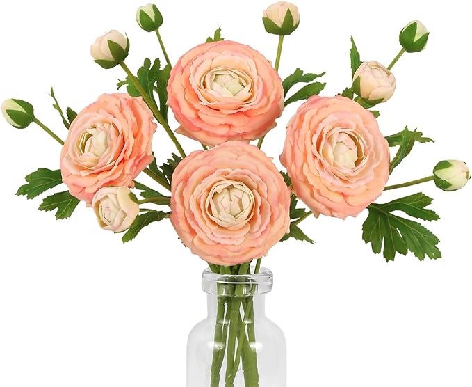 IPOPU 4PCS Real Touch Ranunculus Artificial Flowers Faux Ranunculus Flowers for Vases Real Look Silk Peonies Fake Peony Flowers for Home Indoor Wedding Centerpieces for Table Decorations (Champagne)