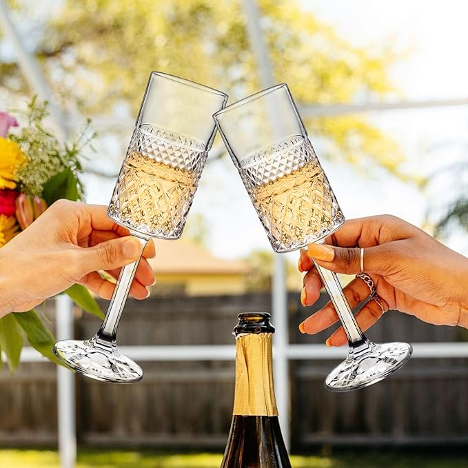 Champagne Flutes Set of 6, 7oz Square Champagne Glasses, Lead-Free Crystal Champagne Flute Glass, Unique Gift for Birthday, Wedding, Anniversary
