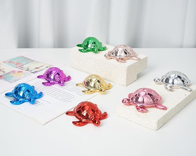 Small Sea Turtle Statue 4 inch Shiny Pink Accent Knick Knacks Paperweight for Bathroom Home Office Shelf Desk Table Decor, Cute Sea Turtle Gifts for Women