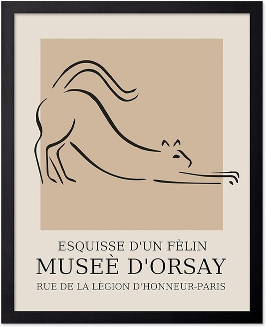 Poster Master Vintage Poster - Retro Minimalist Print - Gift for Artist, Housewarming - Cat, Line Drawing, Sketch, Abstract - Wall Decor for Living Room, Bedroom, 11x14 Black Framed