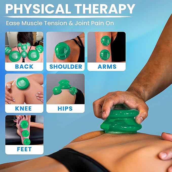 Silicone Cupping Therapy Set Professional Massage Cupping Cups for Cupping Therapy 4 Cup Kit for Massage, Myofascial Release, Cellulite Reduction (Lure Green)