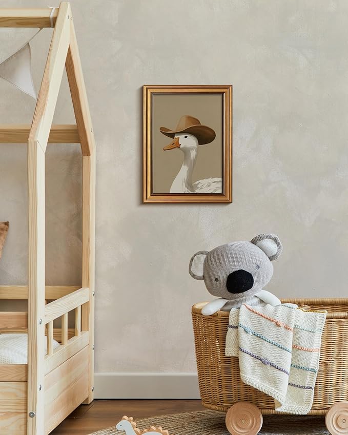 HUARCEY Gold Framed Vintage Wall Art for Living Room, Trendy Duck Canvas Print Wall Decor Maximalist Eclectic Artwork Gallery Picture Oil Painting Boho Western Cowboy Decor Bedroom Bathroom 12"x16"