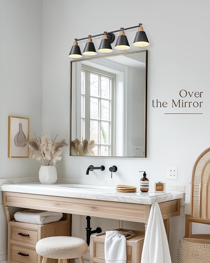 FEMILA 37.4" Black Vanity Light, Black Bathroom Light Fixture, Bathroom Lighting Fixtures Over Mirror with Matte Black Finish, 4FG59B-5W BK