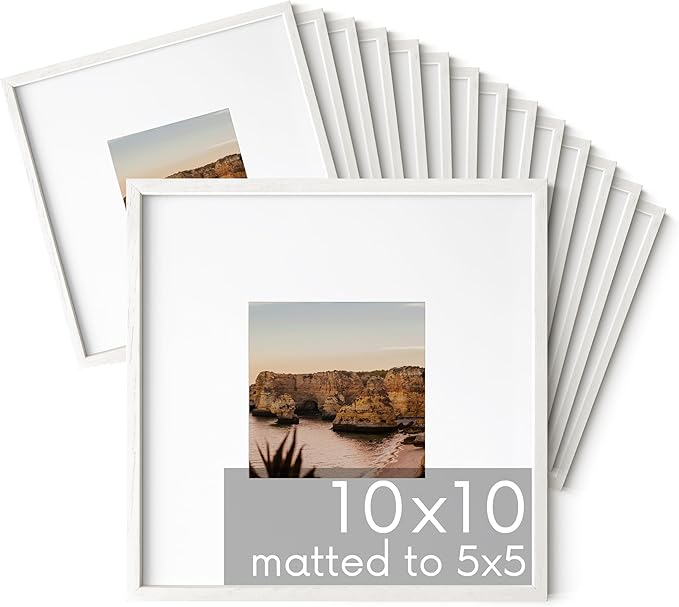 HAUS AND HUES 10x10 Square Picture Frames Set of 15 - White Oak Frames with Plexiglass, Modern Style, Wall Mountable