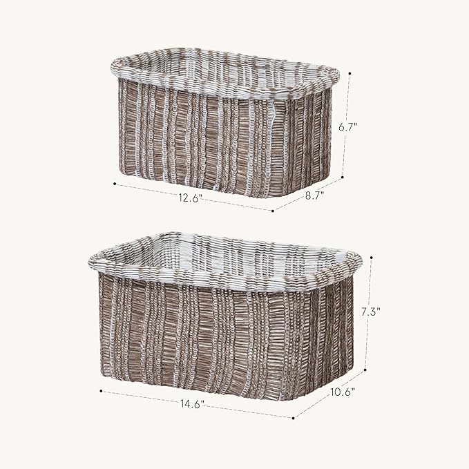 La Jolie Maison Blended Fabric Storage Baskets Set of 2, Rectangle Knitted Baskets for Organizing, Boho Decorative Baskets, Unique Design, Durable Finish, Mocha