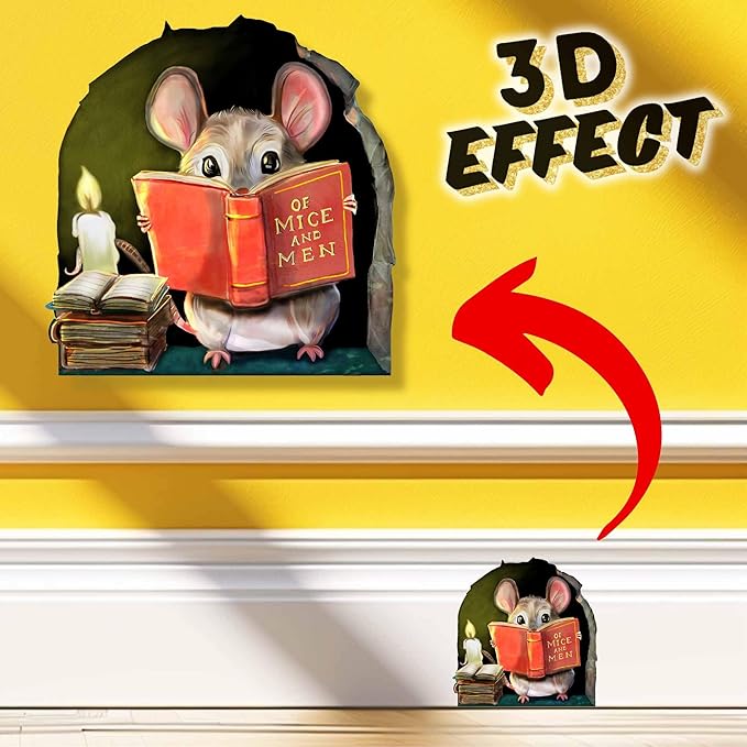 Mouse Reading Book Wall Sticker Decal – Kids Room, Classroom, Home Decor, Bookcase, Book Lover Gift, Children's Bedroom, Nursery, Cute Mouse, MICESTERPIECE