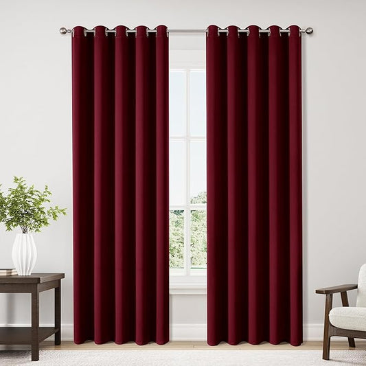 ChrisDowa Burgundyout Curtains 70 inches Wide for Bedroom - 2 Panels Set Extra Wide Grommet Thermal Insulated Room Darkening Curtains for Living Room (Burgundy, 70 x 84 Inch)