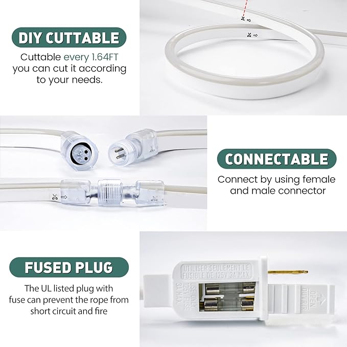 GZBtech Flexible LED Neon Rope Lights 66FT,AC 110-120V Waterproof Strip Light, 120 LEDs/M Cuttable Connectable Neon Lighting for Indoor Outdoor Home Decor/Commercial Building Use-Red 20M