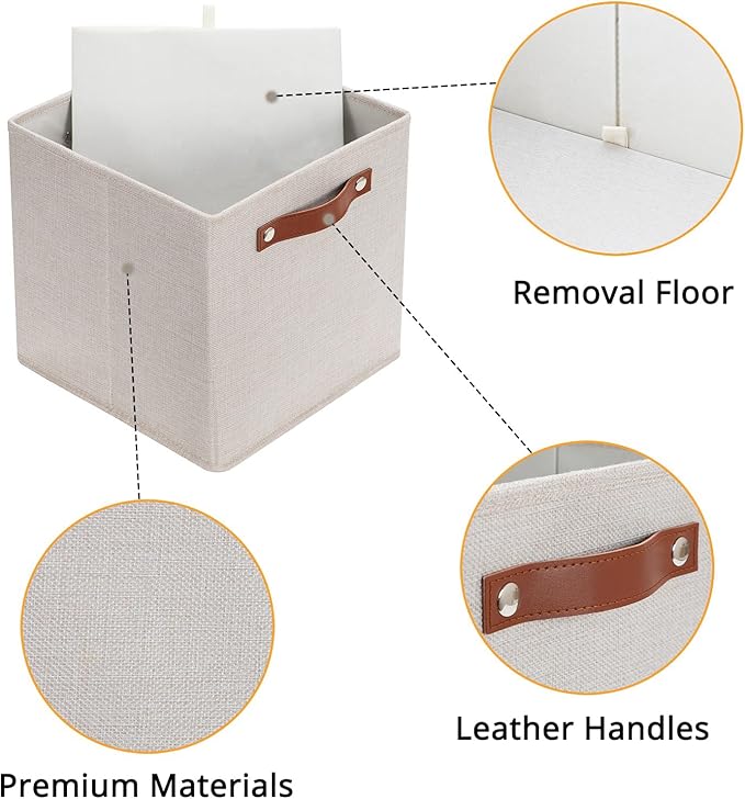 HNZIGE Large Storage Baskets Set of 4 Collapsible Storage Baskets,13x13 Storage Cube Bins with Handles,Foldable Storage Cube Bins for Shelves(cream)