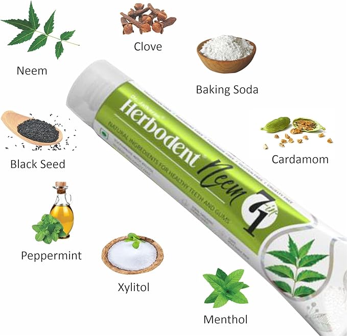 Herbodent® NEEM 7 in 1 Toothpaste-6.53Oz Pack of 2 | Organic Herbs-Neem, Black Seed & Xylitol for Anti Cavity, Cardamom & Mint for Freshness, Baking Soda for Great Cleaning-No Fluoride & No Paraben