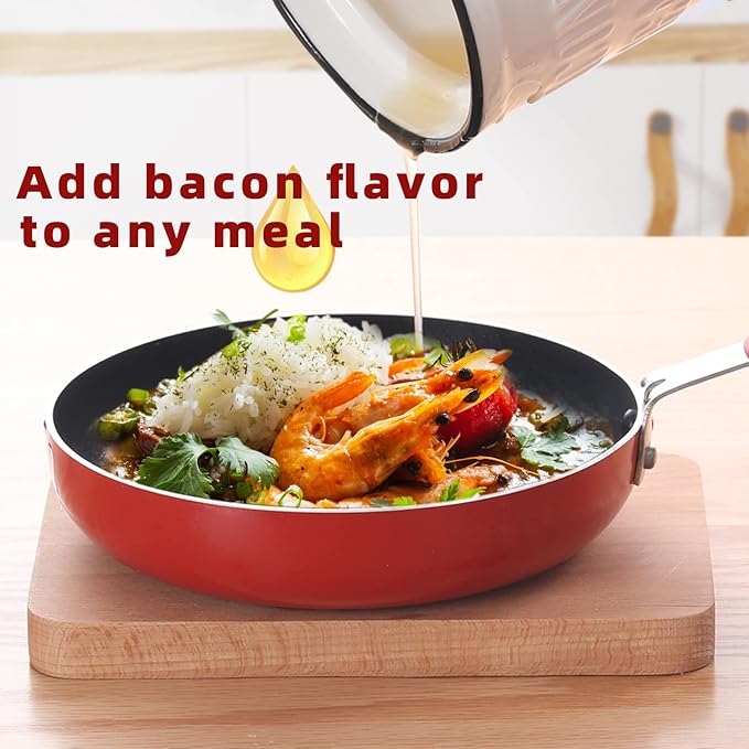 Ceramic Bacon Grease Container Keeper with Strainer,1L Frying Oil Storage Can White