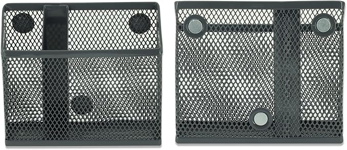 Neudeco Locker Accessories and Decor Kit, Including Mesh Shelf, Organizer, Magnetic Basket and Pen Holder, Suitable for School, Work, Kitchen, Bathroom, (Pack of 4, Grey)
