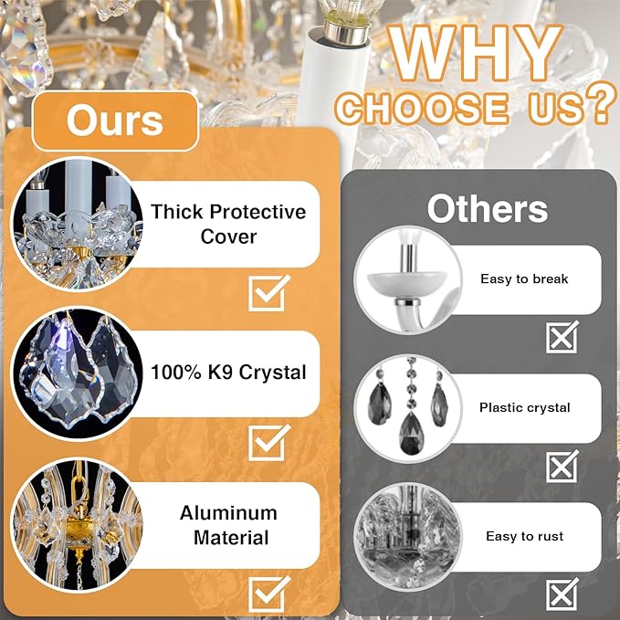 Large Gold Crystal Chandelier Light Fixtures - 24 Lights Modern Crystal Chandeliers for Hotel, Lobby, Foyer, Entryway Hall, Staircase High Ceiling Chandelier 2 Layers