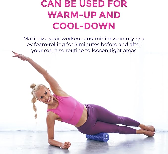 Recovery Foam Roller - High Density Travel Foam Roller for Muscle Massage and Deep Tissue Relief - Compact and Portable for Exercise, Travel, and Fitness - 12"x4", Purple