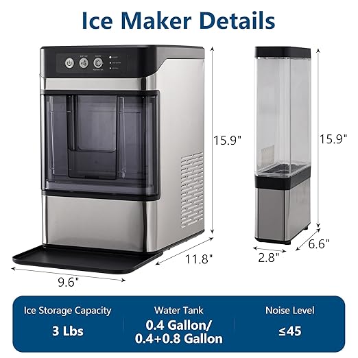 Nugget Ice Maker Countertop with 0.8Gal Removable Tank for Chewable Ice, 41Lbs/24H, One-Touch Fast Ice in 6 Mins, Self-Cleaning & Ultra Quiet for Home, Office, Party